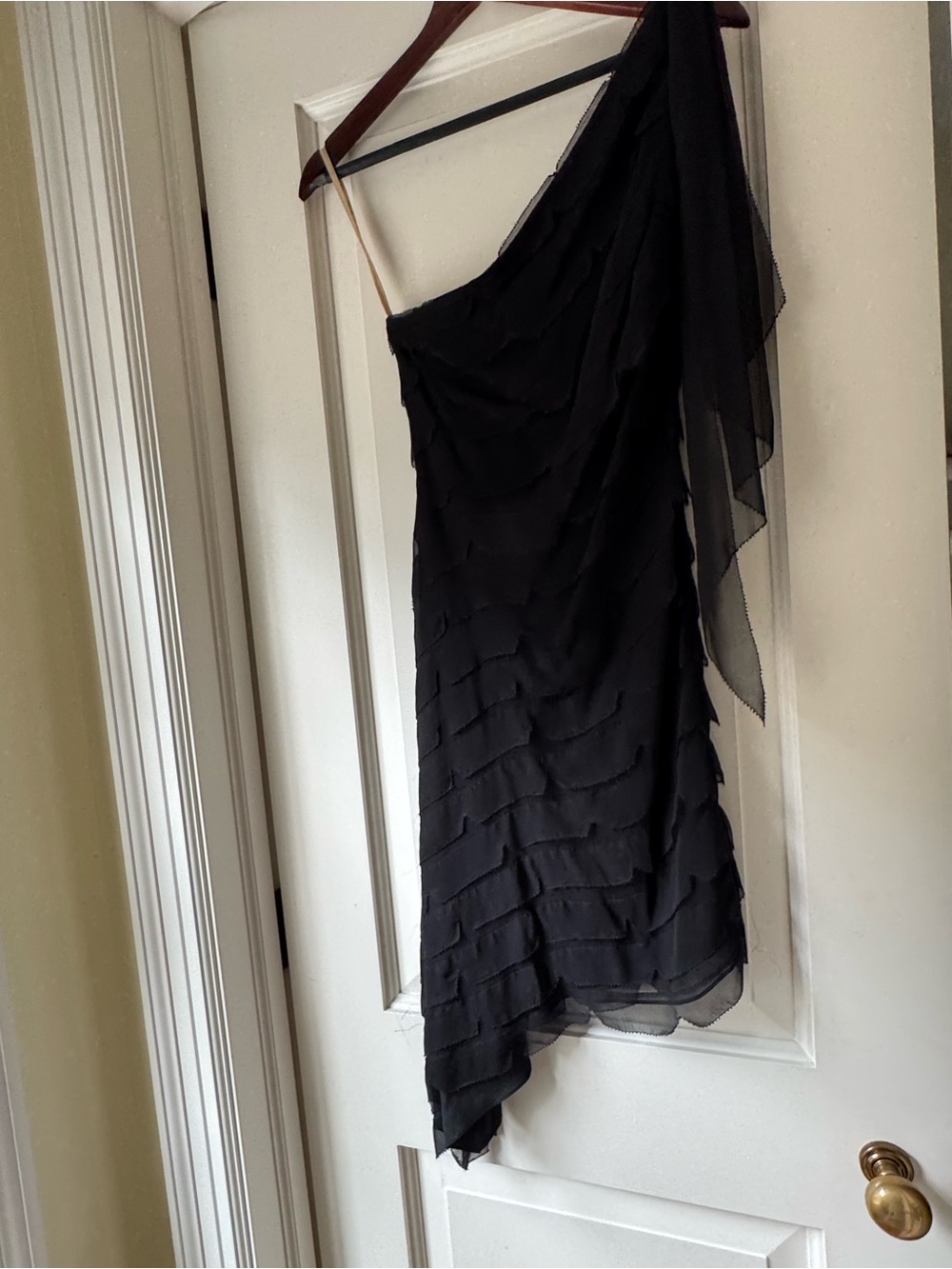 BCBGMaxAzria Black One-Shoulder Layered Chiffon Dress